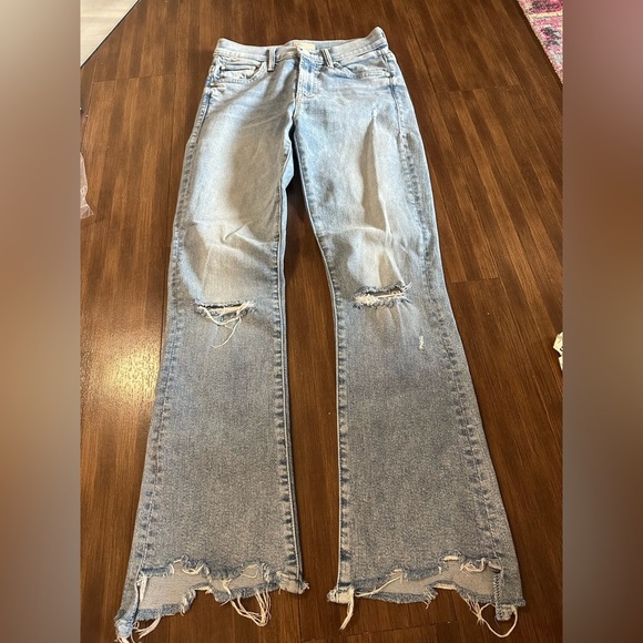 MOTHER The Insider Crop Step Chew Denim Jeans Drinking By The Pool Blue Size 24 - Picture 6 of 10